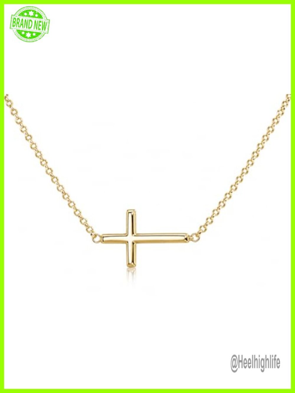 14k Gold Plated Sterling Silver Horizontal Cross Necklace 16-18 Inch